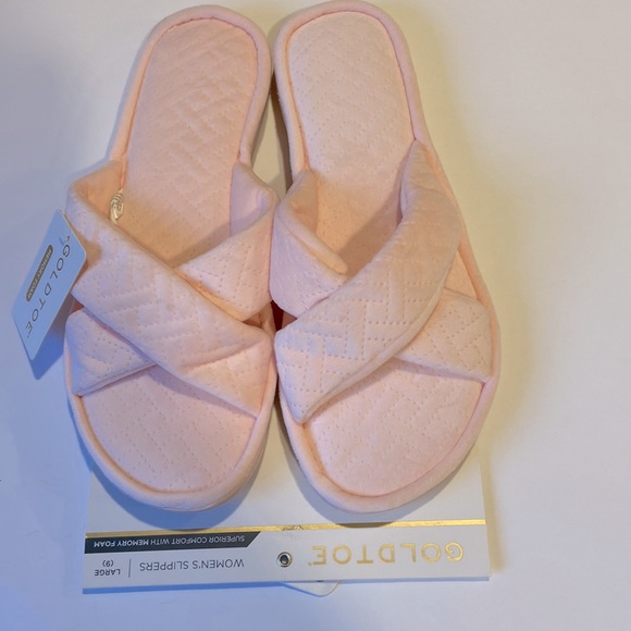 Gold Toe Women's Memory Foam Plush Open Toe Flip Flop House Slippers, Slip On - Picture 2 of 3